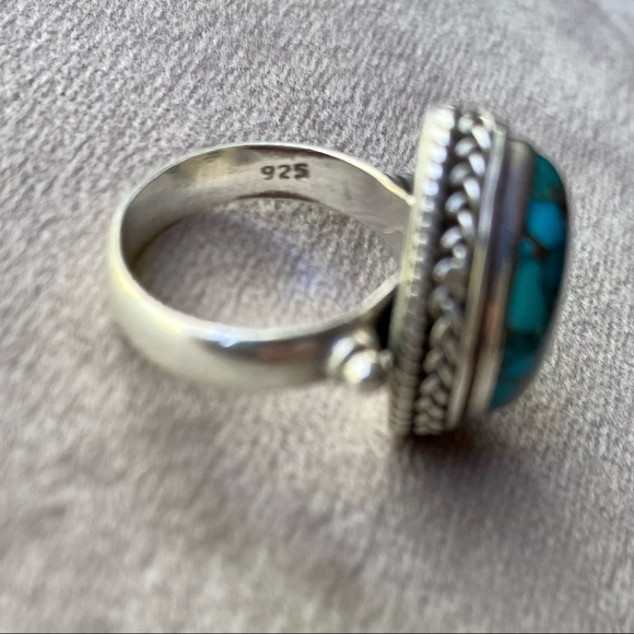 Blue Turquoise Copper Sterling Silver Ring Size 7 - Picture 10 of 10